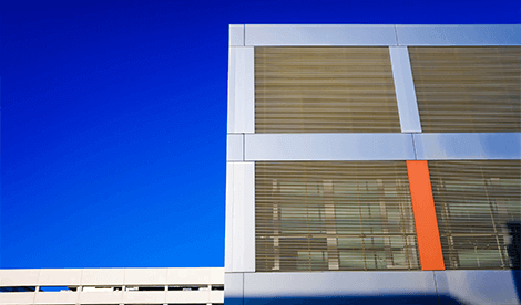 Research facility with blue sky background