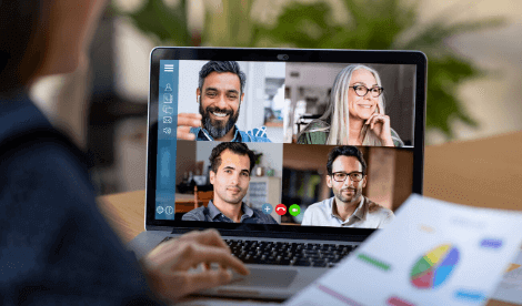 A group video call on a laptop