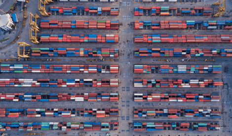 Container ship port top down view - importing exporting