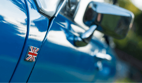 Close up of British flag on classic car