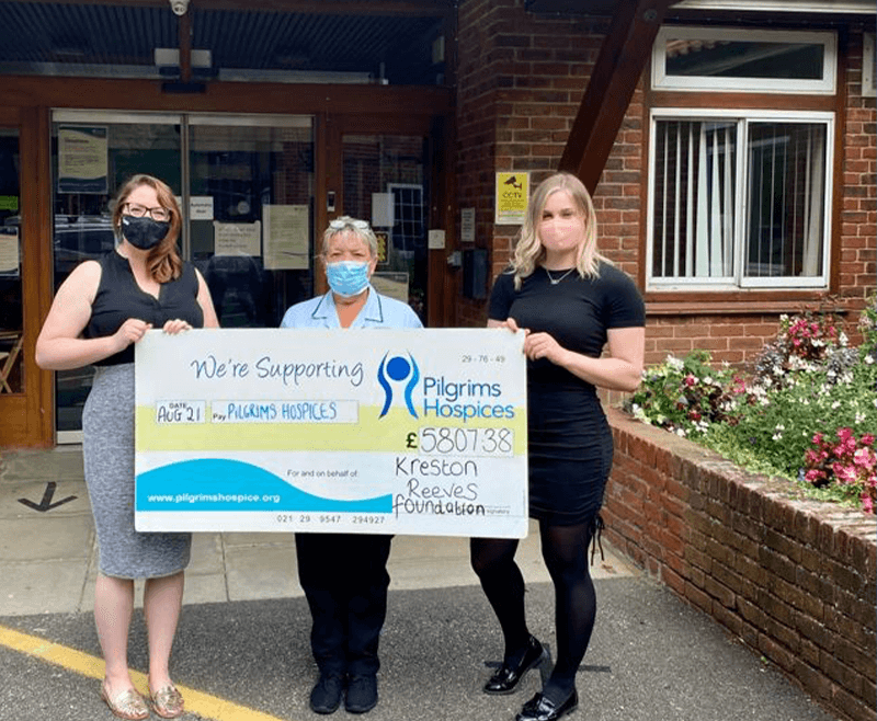 Donation cheque to Pilgrims Hospices