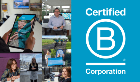 A collage of people from Kreston Reeves with the Certified B Corporation logo.