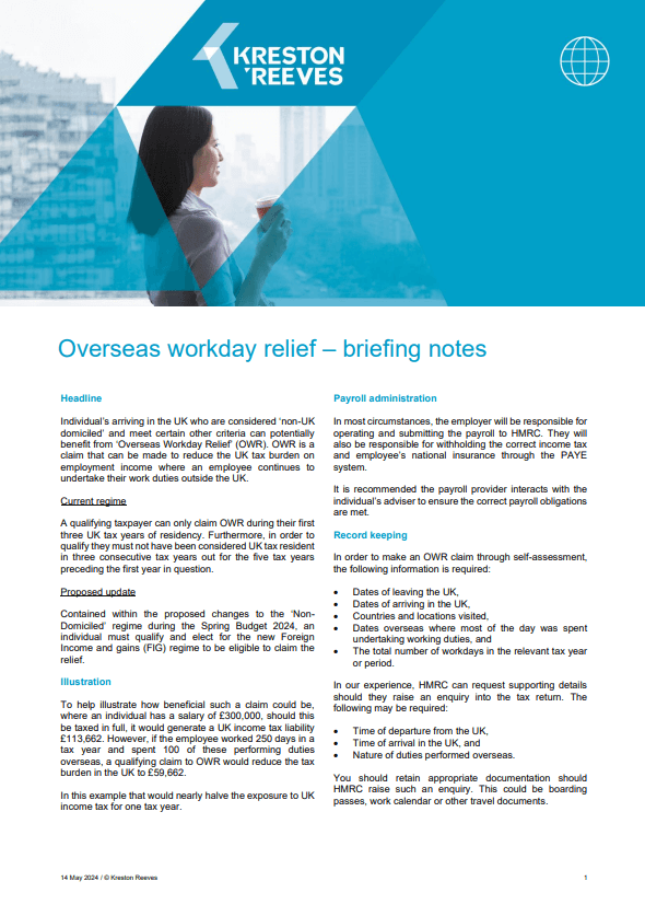 Overseas workday relief