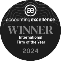 International Firm of the Year at accounting excellence awards 2024 black and white