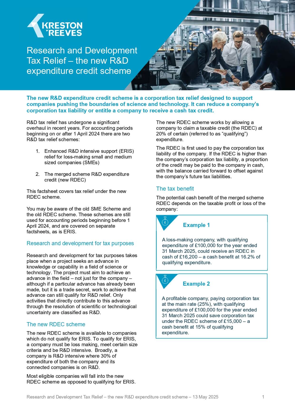 Research and Development Tax Relief – the new R&D expenditure credit scheme cover image