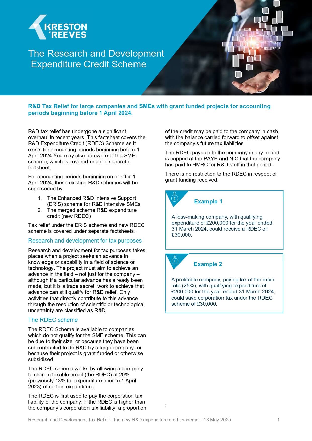 The Research and Development Expenditure Credit Scheme - before 1 April 2024 cover image